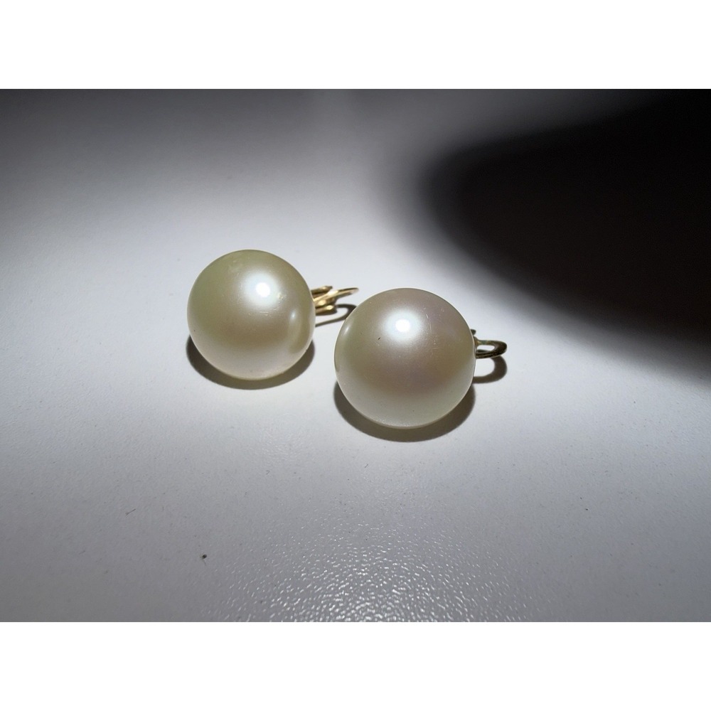 Vintage Signed 80s 90s Ciner Faux Pearl Cabochon Gold Tone Clip-on Earrings